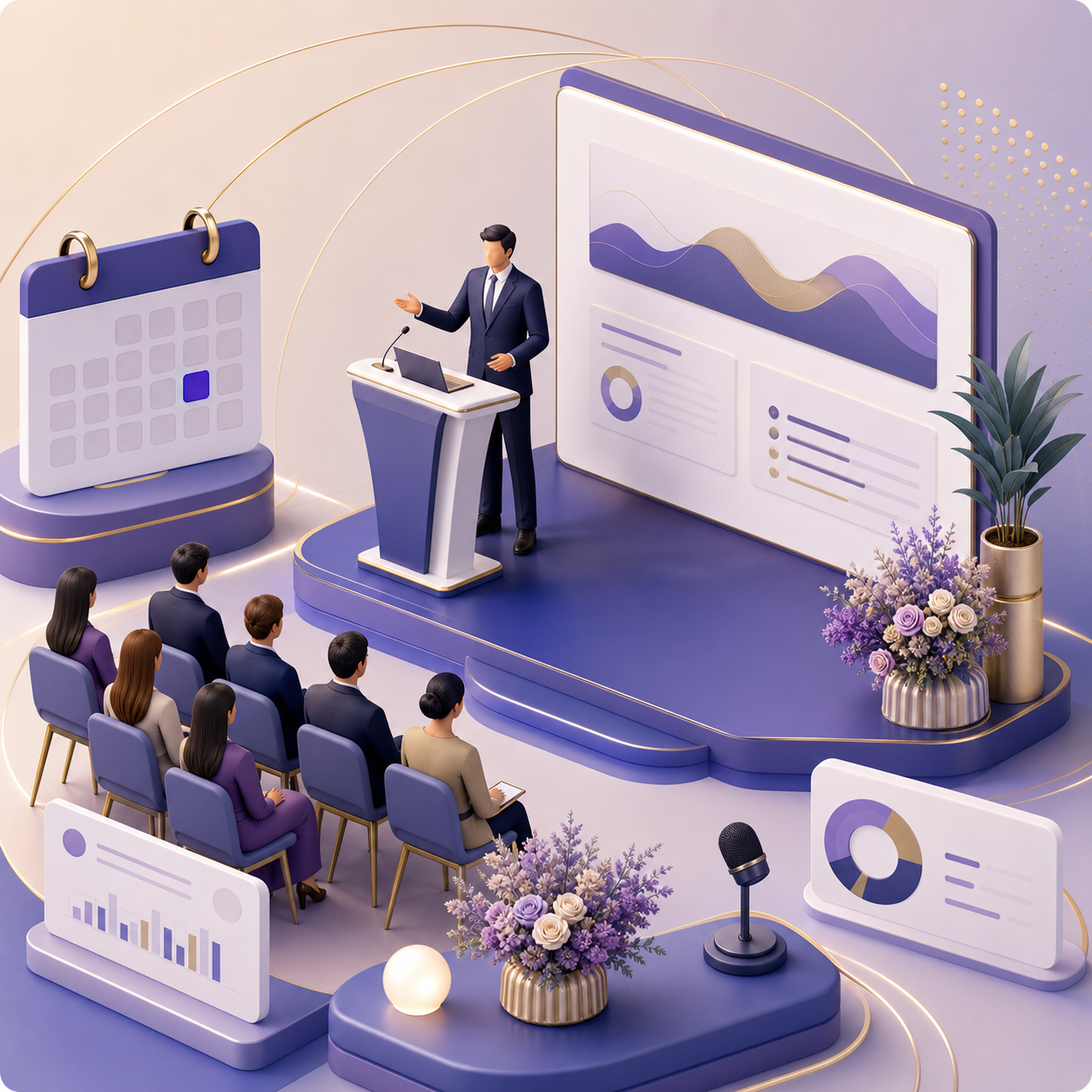 Ilustrasi isometric acara profesional