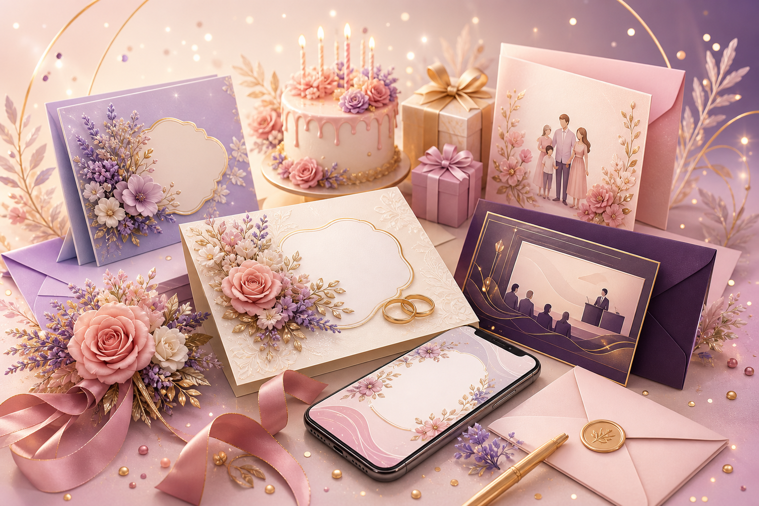 Ilustrasi premium berbagai jenis undangan digital
